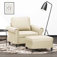 vidaXL Fåtölj med fotpall gräddvit 60 cm konstläder