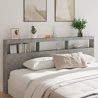 vidaXL Sänggavel med LED betonggrå 220x17x102 cm