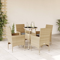 vidaXL Matgrupp för trädgård med dynor 5 delar beige konstrotting&glas