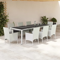 vidaXL Matgrupp för trädgården med dynor 9 delar vit konstrotting&glas