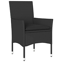 vidaXL Bistrogrupp med dynor 3 delar svart konstrotting och glas
