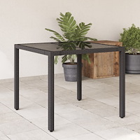 vidaXL Trädgårdsbord med glasskiva svart 90x90x75 cm konstrotting