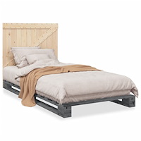 vidaXL Sängram med huvudgavel grå 100x200 cm massiv furu