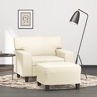 vidaXL Fåtölj med fotpall gräddvit 60 cm konstläder