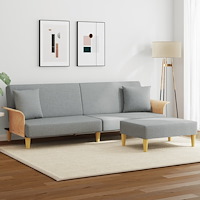vidaXL Bäddsoffa 2-sits med kuddar och fotpall ljusgrå sammet