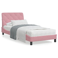 vidaXL Sängram med LED-belysning rosa 90x200 cm sammet