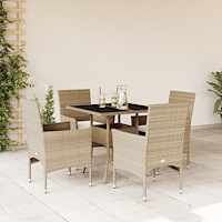 vidaXL Matgrupp för trädgård med dynor 5 delar beige konstrotting&glas