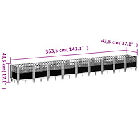 vidaXL Odlingslåda med piggar vit 363,5x43,5x43,5 cm PP