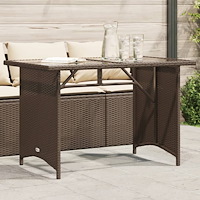 vidaXL Trädgårdsbord med glasskiva brun 110x68x70 cm konstrotting