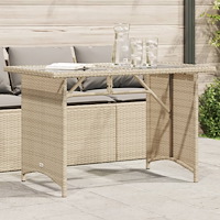 vidaXL Trädgårdsbord med glasskiva beige 110x68x70 cm konstrotting