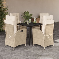 vidaXL Matgrupp för trädgården med dynor 5 delar beige konstrotting