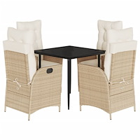 vidaXL Matgrupp för trädgården med dynor 5 delar beige konstrotting