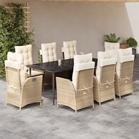 vidaXL Matgrupp för trädgården med dynor 9 delar beige konstrotting