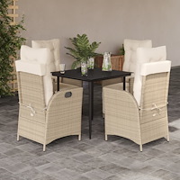 vidaXL Matgrupp för trädgården med dynor 5 delar beige konstrotting