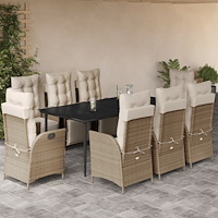 vidaXL Matgrupp för trädgården med dynor 9 delar beige konstrotting