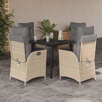 vidaXL Matgrupp för trädgården med dynor 5 delar mixbeige konstrotting