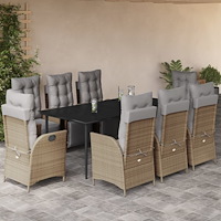 vidaXL Matgrupp för trädgården med dynor 9 delar mixbeige konstrotting