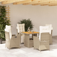 vidaXL Matgrupp för trädgården med dynor 5 delar beige konstrotting