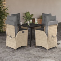vidaXL Matgrupp för trädgården med dynor 5 delar mixbeige konstrotting