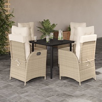 vidaXL Matgrupp för trädgården med dynor 5 delar beige konstrotting