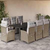 vidaXL Matgrupp för trädgården med dynor 9 delar mixbeige konstrotting