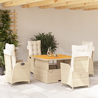 vidaXL Matgrupp för trädgården med dynor 5 delar beige konstrotting