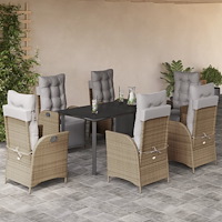 vidaXL Matgrupp för trädgården med dynor 7 delar mixbeige konstrotting
