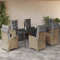 vidaXL Matgrupp för trädgården med dynor 7 delar mixbeige konstrotting