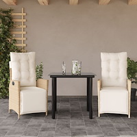 vidaXL Matgrupp för trädgården 3 delar med dynor beige konstrotting