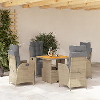 vidaXL Matgrupp för trädgården med dynor 5 delar beige konstrotting