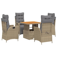 vidaXL Matgrupp för trädgården med dynor 5 delar beige konstrotting