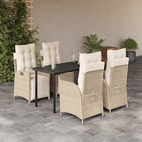 vidaXL Matgrupp för trädgården med dynor 5 delar beige konstrotting