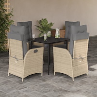 vidaXL Matgrupp för trädgården med dynor 5 delar beige konstrotting