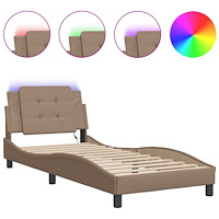 vidaXL Sängram med LED-belysning cappuccino 100x200 cm konstläder