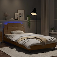 vidaXL Sängram med LED-belysning cappuccino 100x200 cm konstläder
