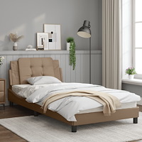 vidaXL Sängram med LED-belysning cappuccino 100x200 cm konstläder