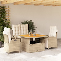vidaXL Soffgrupp för trädgården med dynor 4 delar beige konstrotting