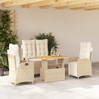 vidaXL Soffgrupp för trädgården med dynor 4 delar beige konstrotting