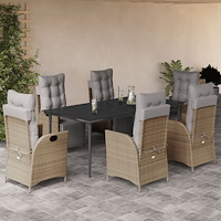 vidaXL Matgrupp för trädgården med dynor 7 delar mixbeige konstrotting