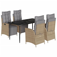 vidaXL Matgrupp för trädgården med dynor 5 delar mixbeige konstrotting