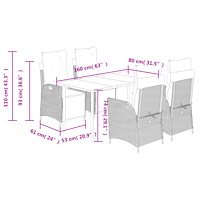 vidaXL Matgrupp för trädgården med dynor 5 delar mixbeige konstrotting