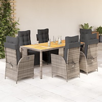 vidaXL Matgrupp för trädgården med dynor 7 delar grå konstrotting