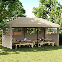 vidaXL Pop-Up hopfällbart partytält med 3 sidoväggar taupe