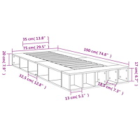 vidaXL Sängram vit 75x190 cm konstruerat trä