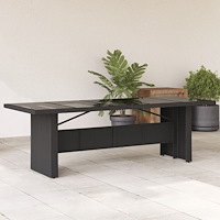 vidaXL Trädgårdsbord med glasskiva svart 240x90x75 cm konstrotting