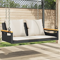 vidaXL Gungbänk med dynor svart 109x62x40 cm konstrotting