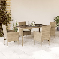 vidaXL Matgrupp för trädgård med dynor 5 delar beige konstrotting&glas