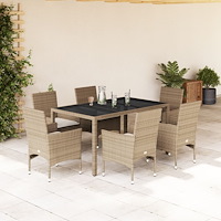 vidaXL Matgrupp för trädgård med dynor 7 delar beige konstrotting&glas
