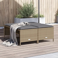 vidaXL Trädgårdspallar med dynor 4 st beige konstrotting