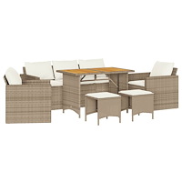 vidaXL Soffgrupp för trädgården med dynor 6 delar beige konstrotting